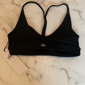 New with tags! ALO Size Small Black Ribbed Blissful Bra 🖤